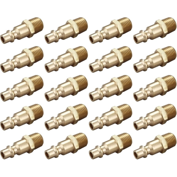 Air Hose Fittings And Quick Connect Air Fittings, 1/4 Inch NPT Brass Male Air Coupler Plug (20 Piece) Industrial Type D, Air Compressor Fittings