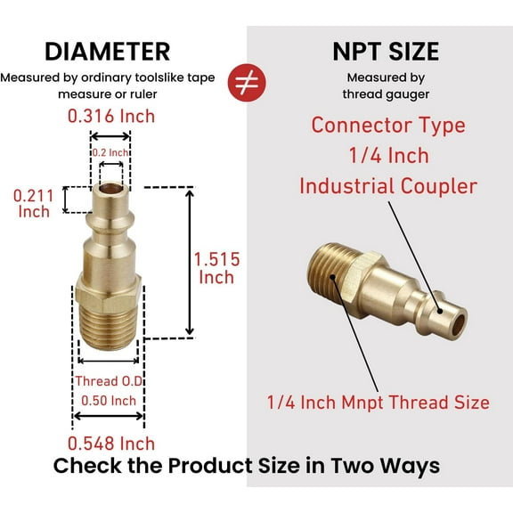 Air Hose Fittings And Quick Connect Air Fittings, 1/4 Inch NPT Brass Female Male Air Coupler Plug (10 Piece) Industrial Type D, Air Compressor Fittings (Female and Male Plug)