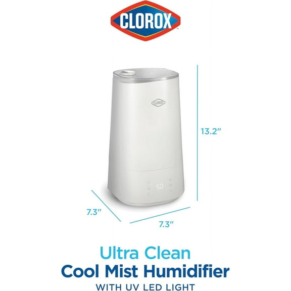 Air Humidifier for Bedroom with LED Light to Reduce Germs and Bacteria, Whisper Quiet, 4L Water Tank for up to 40 Hours of Continuous Steam, Ultra Clean Cool Mist, White (11080)