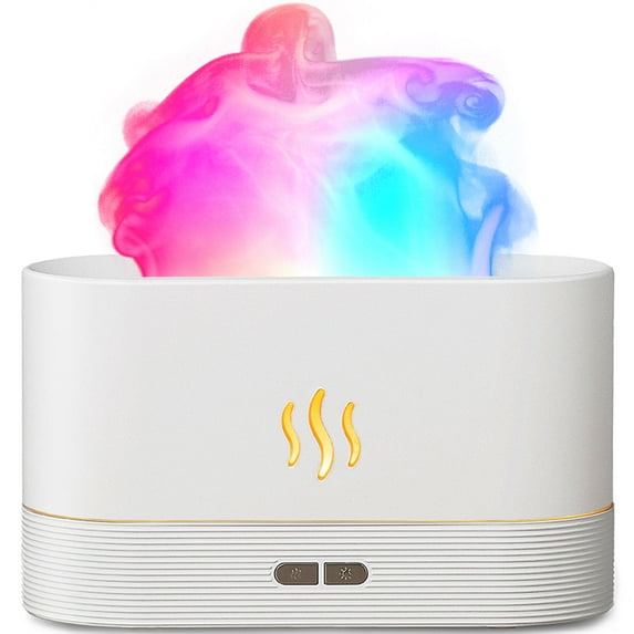 Air Humidifier, Essential Oil Diffuser with Led Flame Light - 7 Colors, 180mL Capacity (8 Hours), Noiseless Operation, Auto-Off Protection - Perfect for Home Bedroom Office Gifts(White)…
