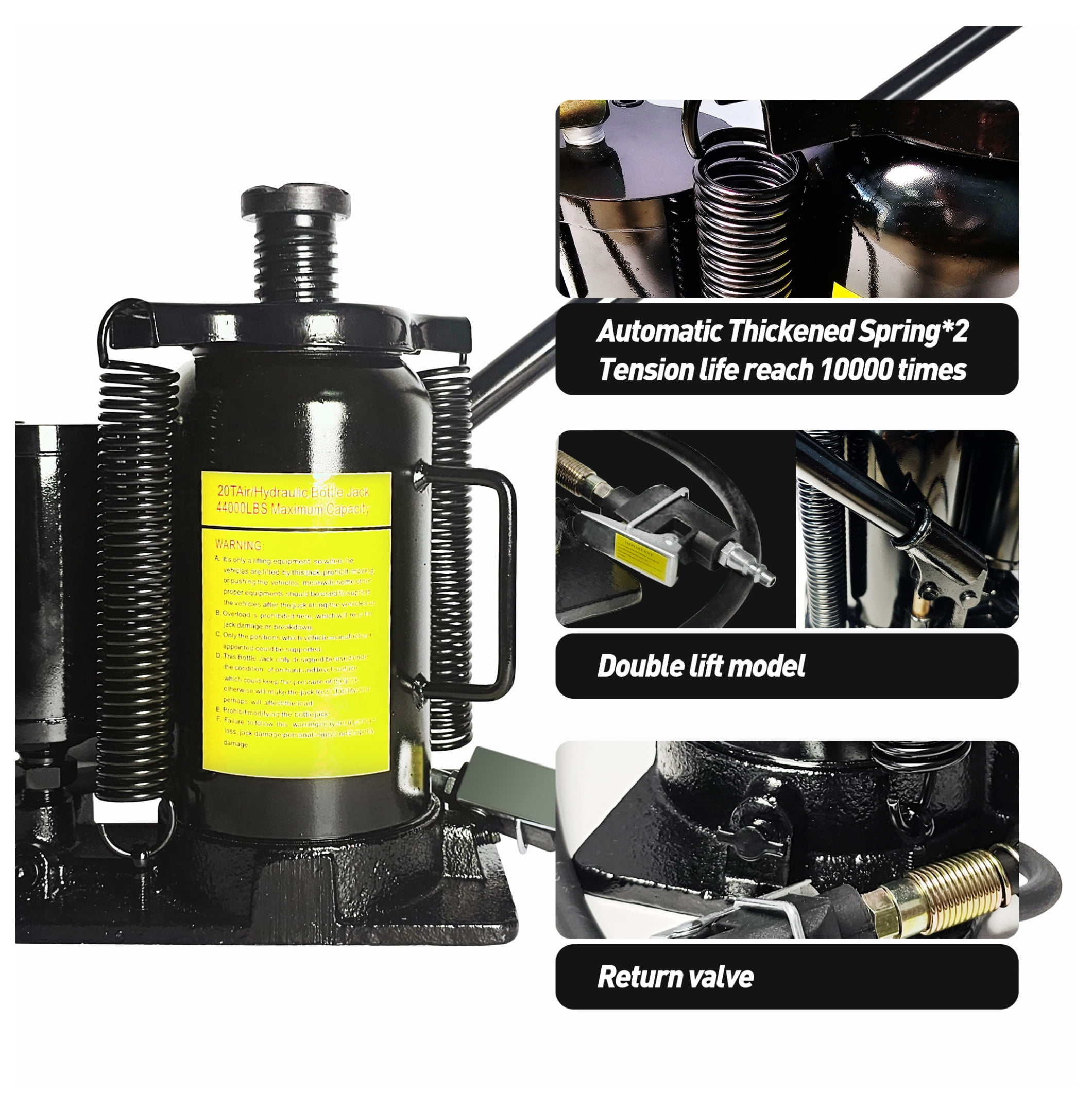 VEVOR CRIC BOUTEILLE Hydraulique Cric de Levage Pneumatique 20 T 265