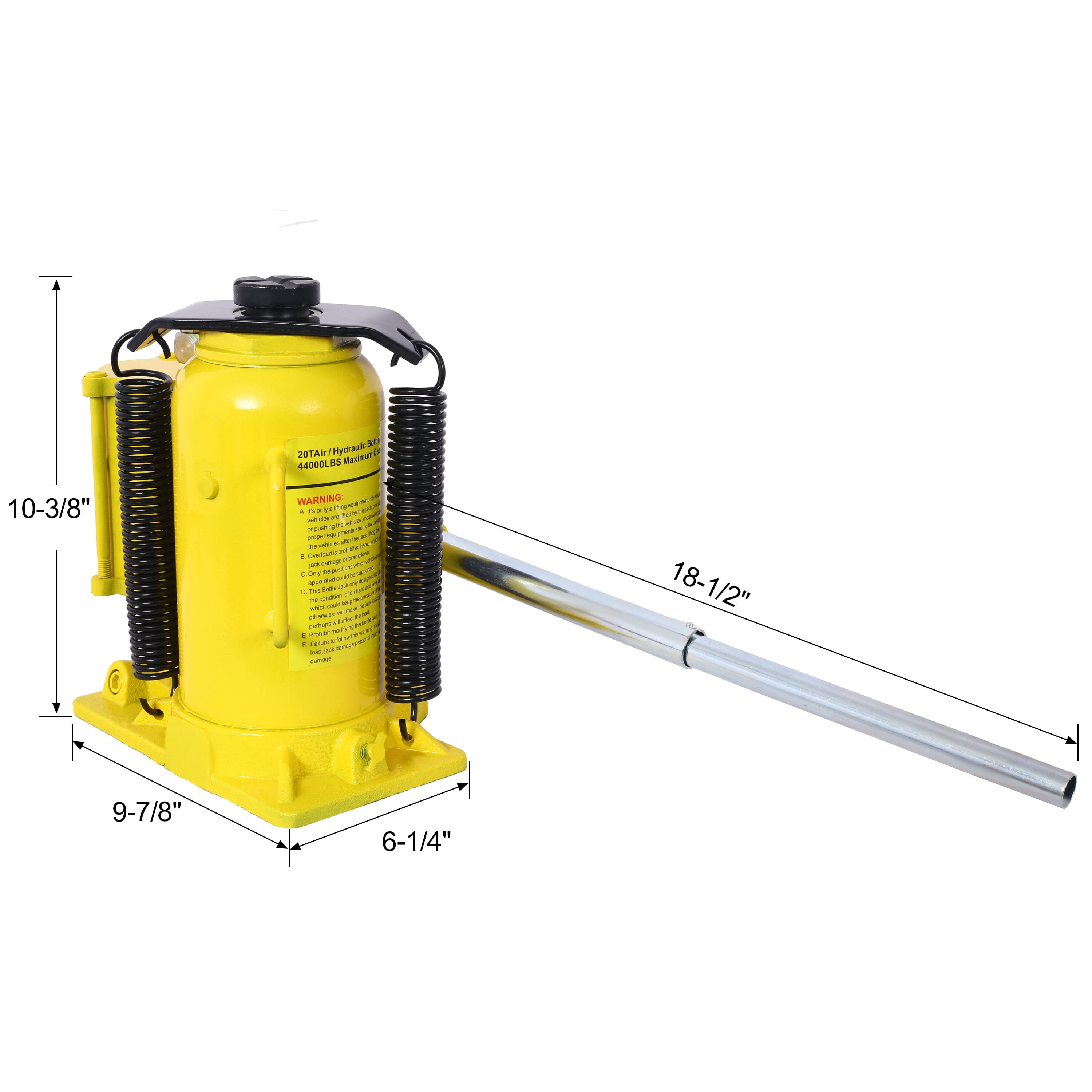 Air Hydraulic Bottle Jack, 20 Ton/44029 LBS All Welded Bottle Jack, 10.2-19.7 inch Lifting Range, Manual Handle and Air Pump, for Car, Pickup, Truck, RV, Auto Repair, Industrial Engineering ,Yellow