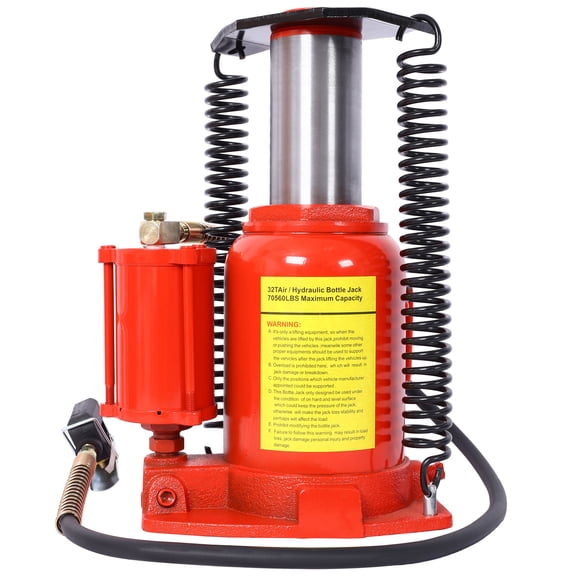 Air Hydraulic Bottle Jack, 32 Ton/70550 LBS All Welded Bottle Jack, 10-16.3 inch Lifting Range, Manual Handle and Air Pump, for Car, Pickup, Truck, RV, Auto Repair, Industrial Engineering