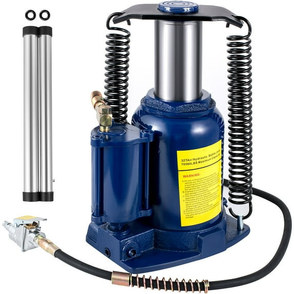 Air Hydraulic Bottle Jack, 32 Ton/70550lbs Pneumatic Hydraulic Bottle Jack, Pneumatic/Manual Dual Operation High Lift Bottle Jack, with Manual Hand Pump for Heavy Duty Auto Truck RV Repair Lift