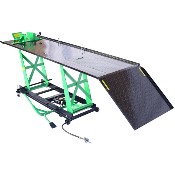 Air Hydraulic Motorcycle Lift Table 1000 lb Capacity, Mobile ATV/Motorcycle Jack with Removable Ramp, Heavy Duty Manual/Pneumatic Lift for Garage Workshop