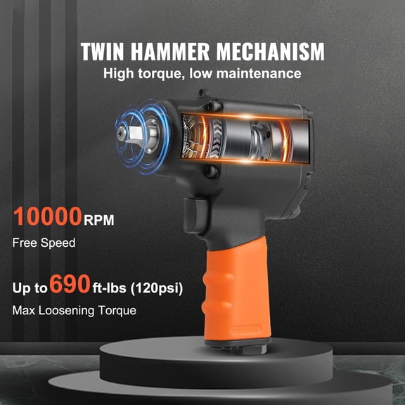 Air Impact Wrench,3/8-"Drive Air Impact Gun,Up to 690ft-lbs Nut-busting Torque,Lightweight Pneumatic Impact Wrench for Auto Repairs and Maintenance