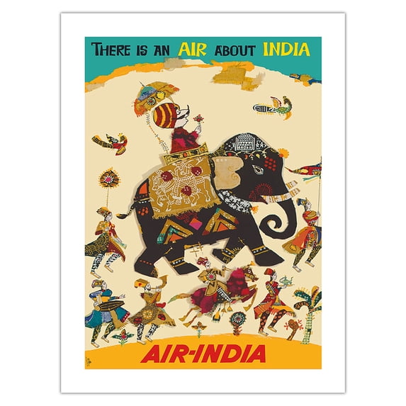 Air India - There is an Air about India - Maharajah in Howdah (Carriage) on Regal Elephant - Vintage Airline Travel Poster c.1965 - Bamboo Fine Art 290gsm Paper Print (Unframed) 24x32in