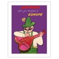 thumbnail image 1 of Air India - Offers you the Heart of Europe - Air India’s Mascot Maharajah in Bavarian Lederhosen - Vintage Travel Poster by Umesh Rao c.1960s - Bamboo Fine Art 290gsm Paper (Unframed) 17x22in, 1 of 4