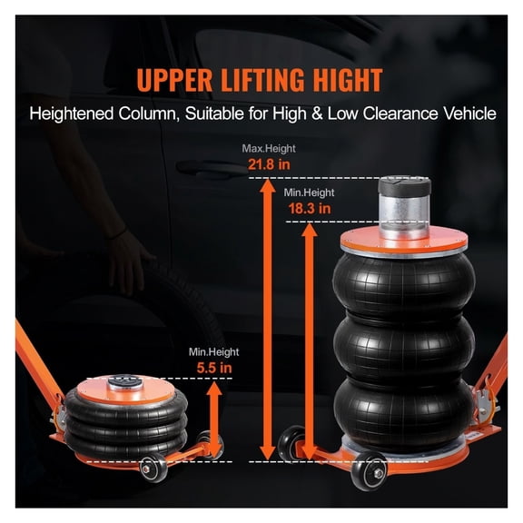 Air Jack 5 Ton Pneumatic Jack - 11000 lbs Capacity, Heightened Column, Adjustable Handle for Trucks & Sedans
