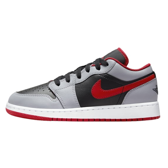 Air Jordan 1 Low Big Kids' Shoes Color: Black/Cement Grey/White/Fire Red Size: 5.5Y