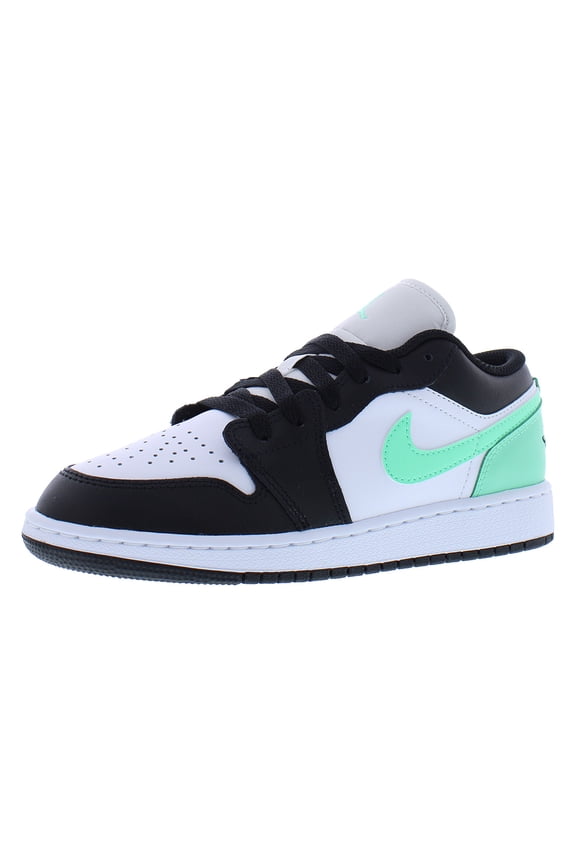 Air Jordan 1 Low Leather GS Boys Shoes Size 5.5, Color: White/Black/Green Glow