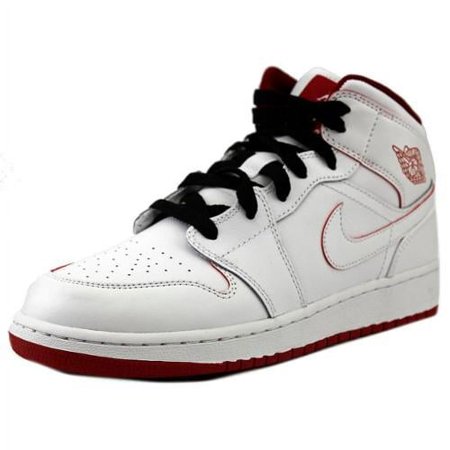 Air Jordan 1 Mid BG Big Kid's Shoes White/Gym Red/Black 554725-103 (4.5 M US)