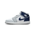 thumbnail image 1 of Air Jordan 1 Mid Big Kids' Shoes Color: White/Wolf Grey/Midnight Navy Size: 6Y, 1 of 4