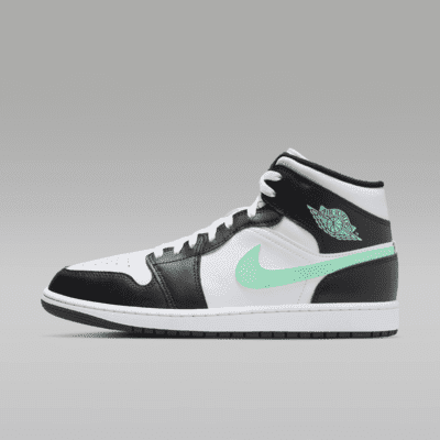 Air Jordan 1 Mid Men's Shoes Color: White/Black/Green Glow Size: 18