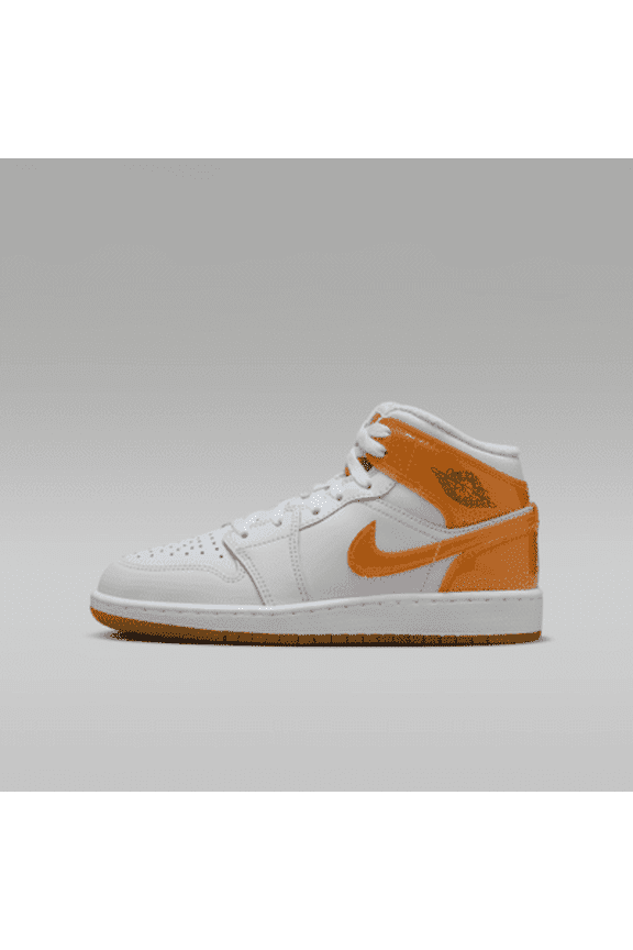 Air Jordan 1 Mid SE Big Kids' Shoes Color: Football Grey/Pine Green/White/Orange Peel Size: 6Y