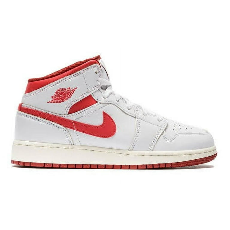 Air Jordan 1 Mid SE Big Kids' Shoes Color: White/Dune Red Air Jordan 1 Mid SE Big Kids' Shoes Color: White/Dune Red
