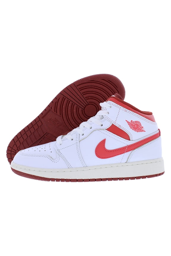 Nike Air Jordan 1 Mid SE GS Boys Shoes Size 7, Color: White/Lobster/Dune Red/Sail