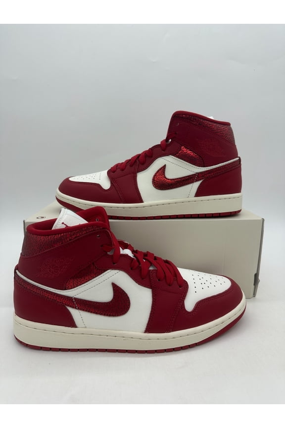 Air Jordan 1 Mid Women's Size 10.5 Red White Leather Athletic Shoes HJ9337 106