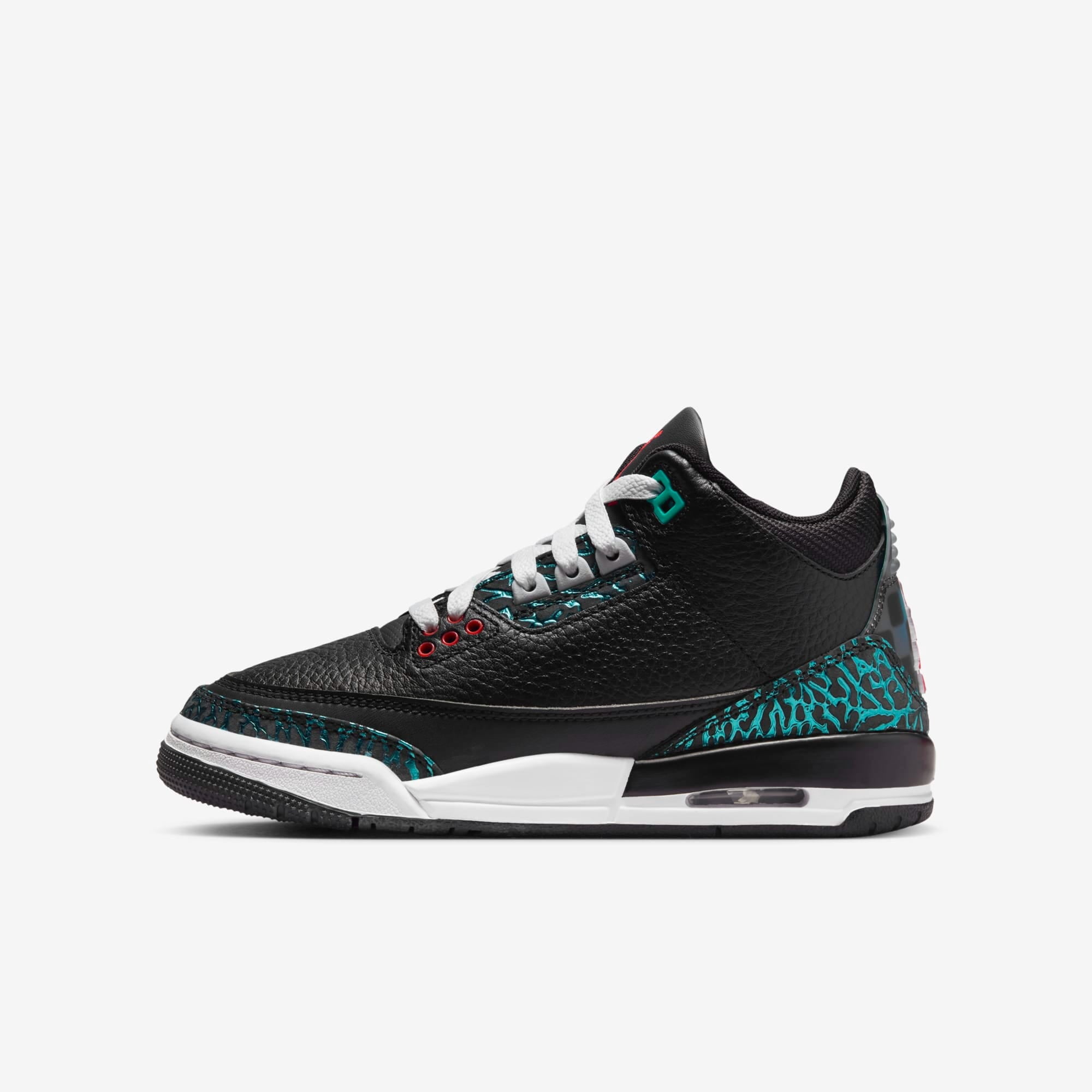 Nike Air Jordan 3 Retro Black/Siren Red-Hyper Jade  FV5437-001 Grade-School Size 6.5