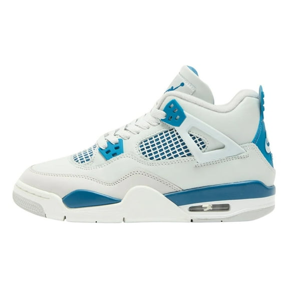 Air Jordan 4 Retro Kids Sneakers Shoes, Off White/Military Blue, 3.5