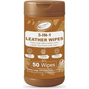 Air Jungles 3in1 Leather Wipes 50 Count, Extra Large 8" x 10" Size, Clean Condition Protect Wipes for Leather Furniture Auto Car Interior Shoes Boots Bags Apparel and Vinyl