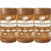 Air Jungles 3in1 Leather Wipes 50 Count (Pack of 3), Extra Large 8" x 10" Size, Clean Condition Protect Wipes for Vinyl and Leather Apparel Furniture Auto Car Interior Shoes Boots Bags