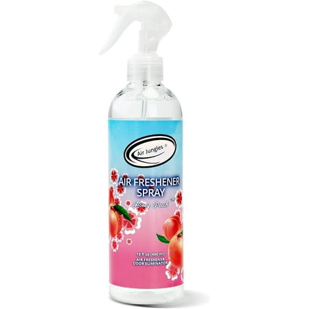 Air Jungles Air Freshener Spray for Car and Home 16 Fl Oz, Honey Peach Scent, Natural Essential Oil Heavy Duty Long Lasting Odor Eliminator for Strong Odor