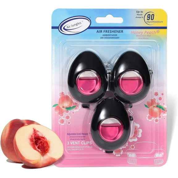 Air Jungles Car Air Freshener Vent Clip, Honey Peach Scent, 3 Count - 4 ml Each, Long-Lasting Odor Eliminator for Cars, Trucks, and SUVs