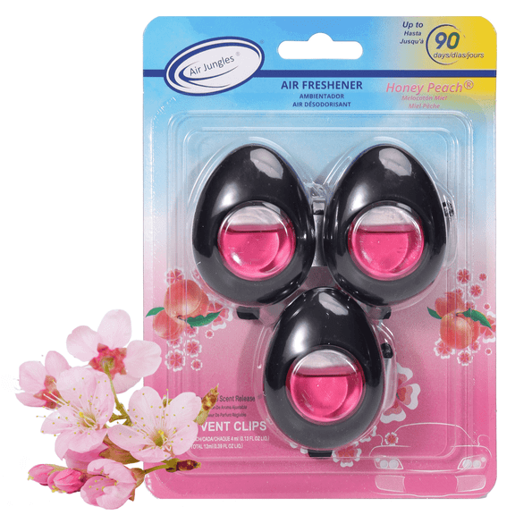 Air Jungles Car Air Freshener Vent Clip, Honey Peach Scent, 3 Count - 4 ml Each, Long-Lasting Odor Eliminator for Cars, Trucks, and SUVs