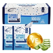 Air Jungles Flushable Wipes with Aloe Vera & Vitamin E, Travel Size Wet Cleansing Wipes, 50 Count (Pack of 2), Fresh Scent