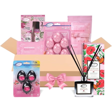 Air Jungles Holiday Gift Set, Air Freshener, Reed Diffuser, Makeup Remover Wipes, Toilet Spray, Pink Collection
