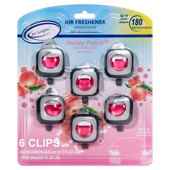Air Jungles Car Air Freshener Clip, Honey Peach, 6 Pack 4ml Each Vent Clips, Long Lasting Air Freshener, Up to 180 Days Car Refresher Odor Eliminator