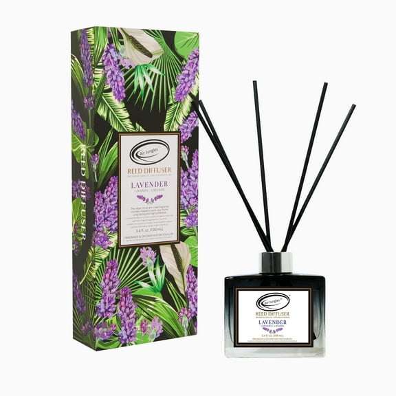 Air Jungles Lavender Scent Reed Diffuser Set with Sticks, Gift for Women, Essential Oil Air Freshener for Home, Bedroom, Bathroom, Office, Long Lasting up to 60 days- 3.4 fl. oz