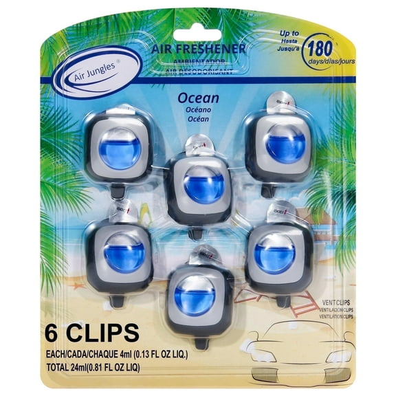 Air Jungles Car Air Freshener Clip, Ocean Scent, 6 Pack 4ml Each Vent Clips, Long Lasting Air Freshener, Up to 180 Days Car Refresher Odor Eliminator