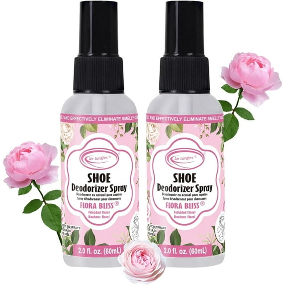 Air Jungles Shoe Deodorizer Spray, Flora Bliss Scent- 2 fl oz (Pack of 2), Odor Eliminator for Sneaker, Boot, Locker and Gym Bag, Smell Remover Footwear Freshener Spray