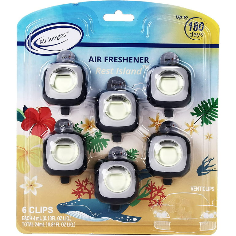 Air Jungles Rest Island Scent Car Air Freshener Clip, 6 Car Freshener Vent Clips, 4ml Each, Long Lasting Air Freshener for Car, Up to 180 Days
