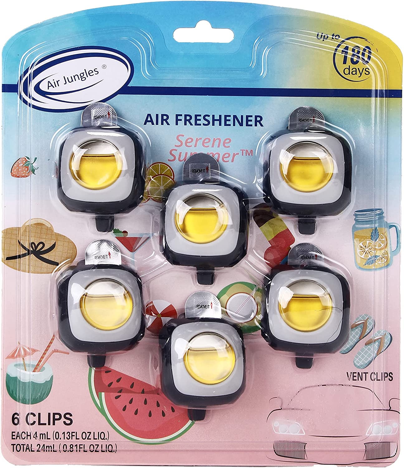 Air Jungles Honey Peach Scent Car Air Freshener Clip, 6 Car Freshener Vent Clips, 4ml Each, Long Lasting Air Freshener for Car, Up to 180 Days