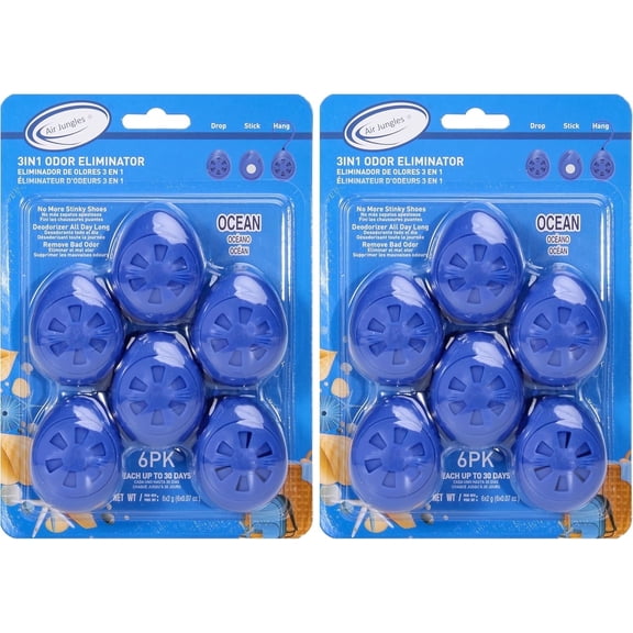 Air Jungles 3in1 Shoes Deodorizer Ball 12 Count, Ocean Scent, Odor Remover Balls for Sneakers Boot Shoe, Essential Oil Provides Natural Freshness