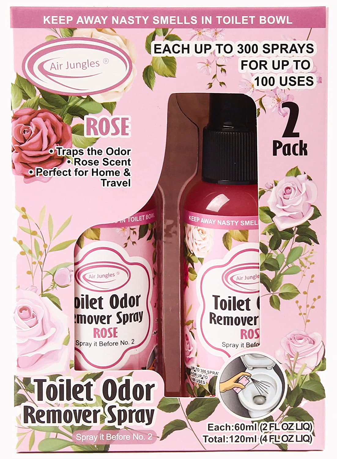 Air Jungles Toilet Odor Deodorizer Spray, Rose Scent, 100 Uses