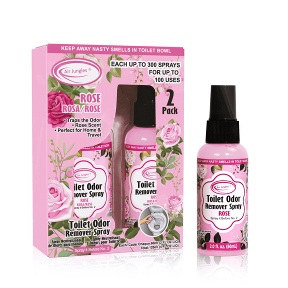 Air Jungles Toilet Poop Odor Eliminator Spray, Rose Scent, Spray It Before No.2, up to 100 Uses Per Bottle, for Home, Travel, Office Bathroom, and College Dorm Bathroom
