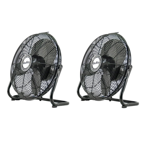 Air King 12" 1/25 HP 3-Speed Industrial Open Motor Pivoting Floor Fan (2 Pack)