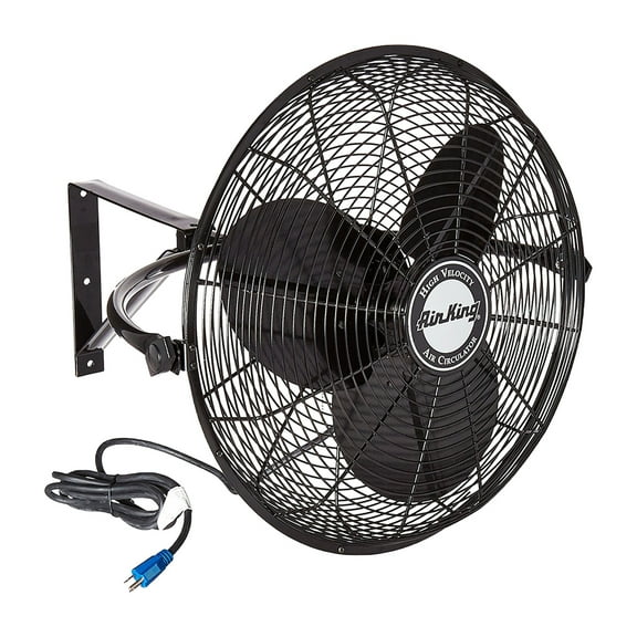 Air King 20" 1/6 HP 3-Speed Industrial Grade Steel Wall Mount Fan, Black