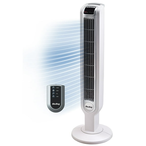 Air King 36" 3-Speed Oscillating Remote Control Tower Fan with Grounded 3-Prong Plug, White 9210