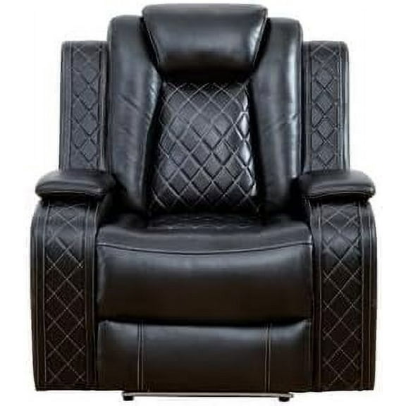 Air Leather Power Recliner Sectional with LED Lights, Reader Lights, Storage Consoles, Cup Holders, USB Charging Port (Chair), Black Breathing Leather Living Room Sectional Recliner Chair