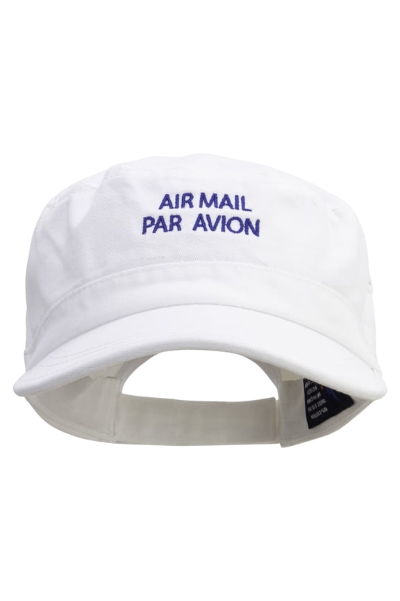 Air Mail Paravion Embroidered Garment Washed Adjustable Army Cap - White OSFM