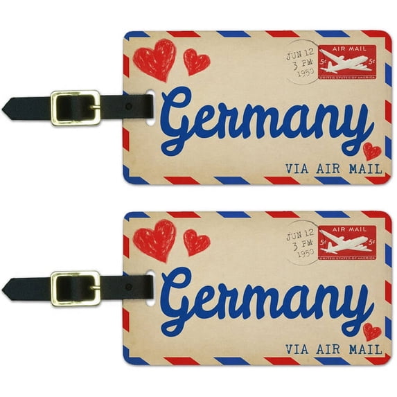 Air Mail Postcard Love for Germany Luggage Suitcase Carry-On ID Tags, Set of 2