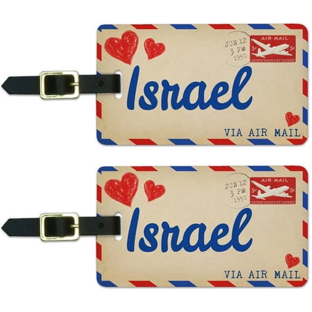 Air Mail Postcard Love for Israel Luggage Suitcase Carry-On ID Tags, Set of 2