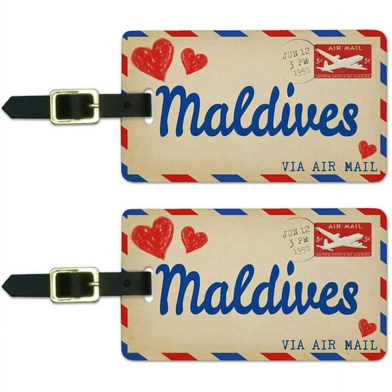 Air Mail Postcard Love for Maldives Luggage Suitcase Carry-On ID Tags, Set of 2