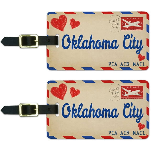 Air Mail Postcard Love for Oklahoma City Luggage Suitcase ID Tags, Set of 2