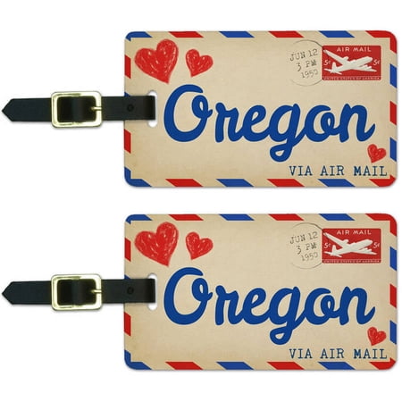 Air Mail Postcard Love for Oregon Luggage Suitcase Carry-On ID Tags, Set of 2